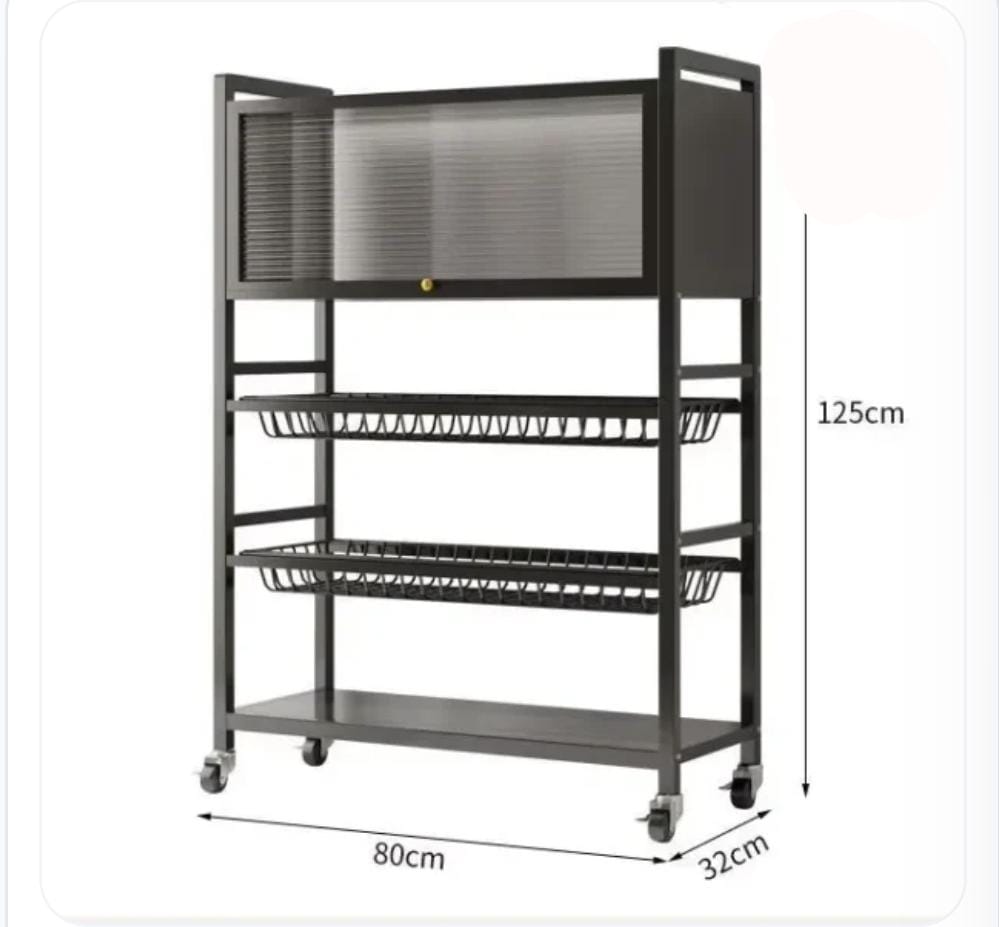 3 Layer+ Cabinet Multifunctional Kitchen Storage Shelf Rack with Detachable Mesh Baskets & Universal Wheels