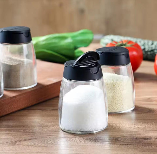 Glass salt shakers With black lid
