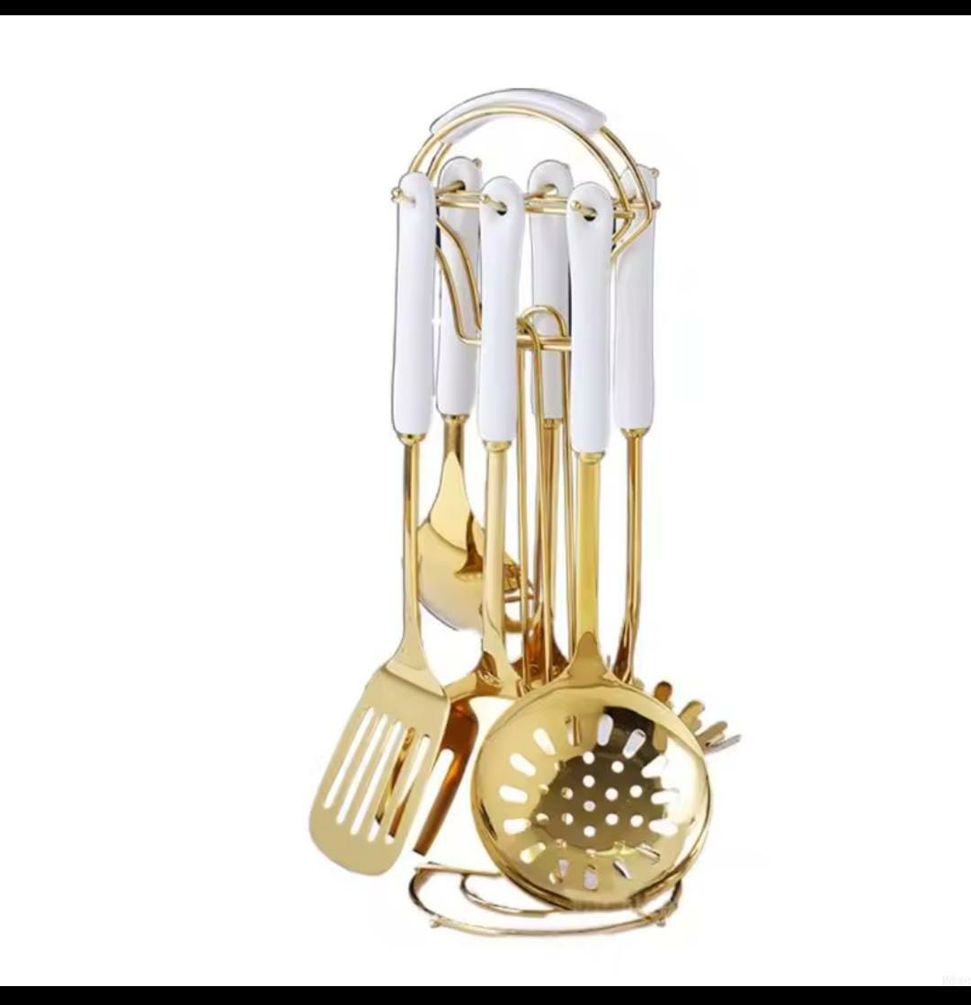 CERAMIC HANDLE Nordic & stainless steel serving spoon set now 7 in 1 set