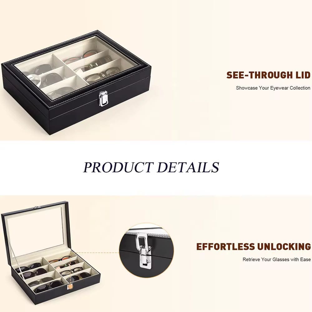 8 Sots High Quality PU Leather Sunglasses Organizer Box