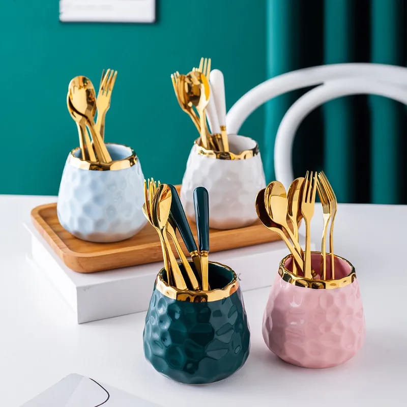 Light Luxury Fruit Fork and Spoon Ceramic Storage
