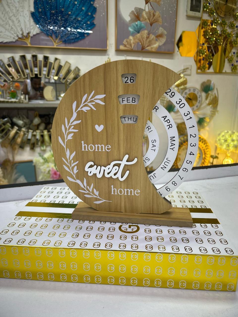 Wooden Creative Perpetual Calendar Home Decoration Office Desk Ornaments Manual Rotating Turntable Calendar