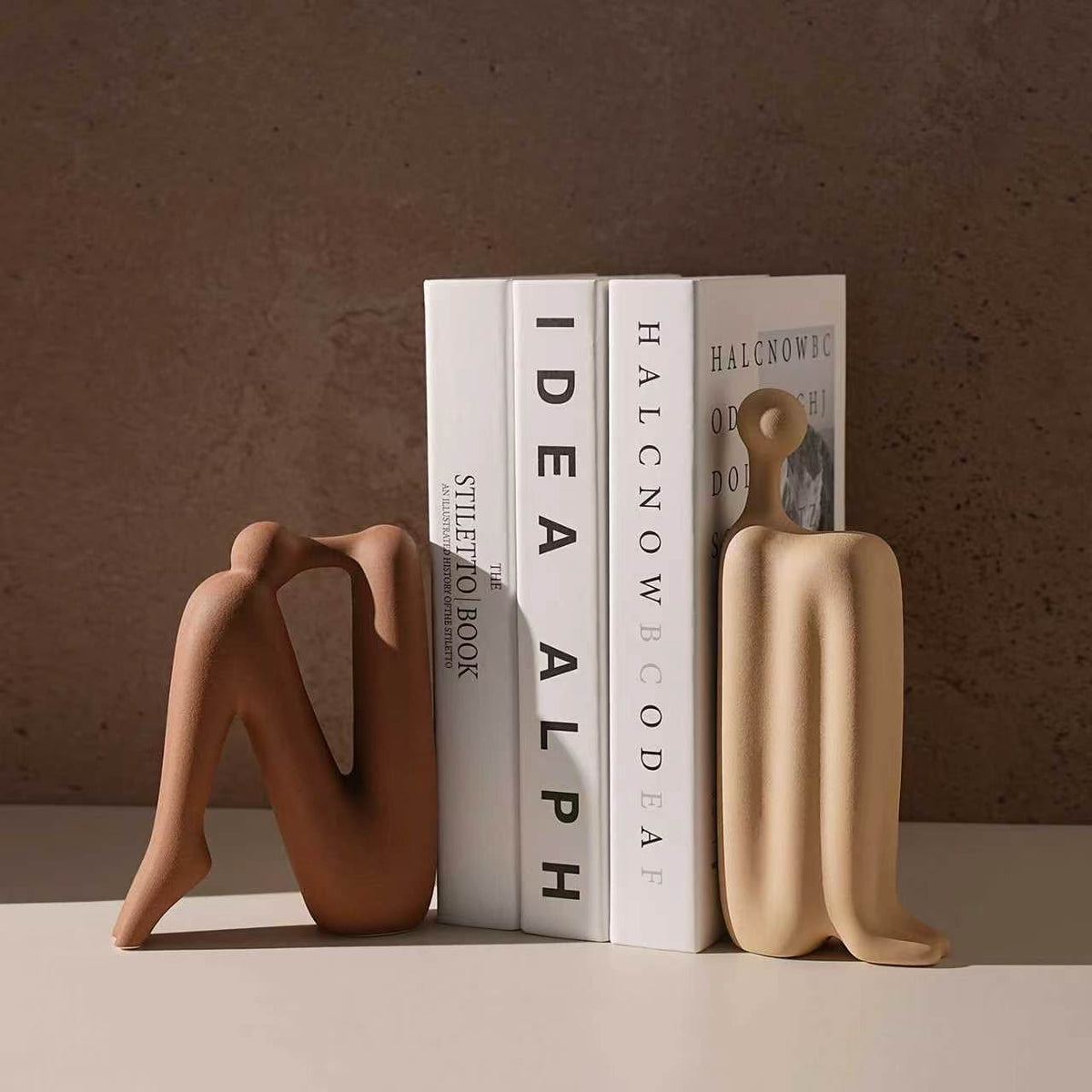 Modern minimalist back to back abstract figure ceramic bookends