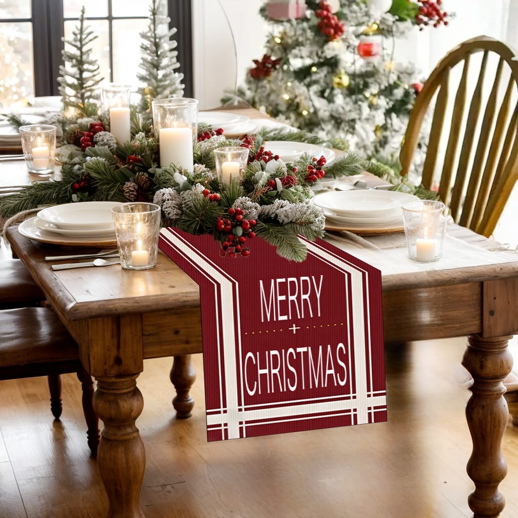 Merry Christmas Linen Table Runner