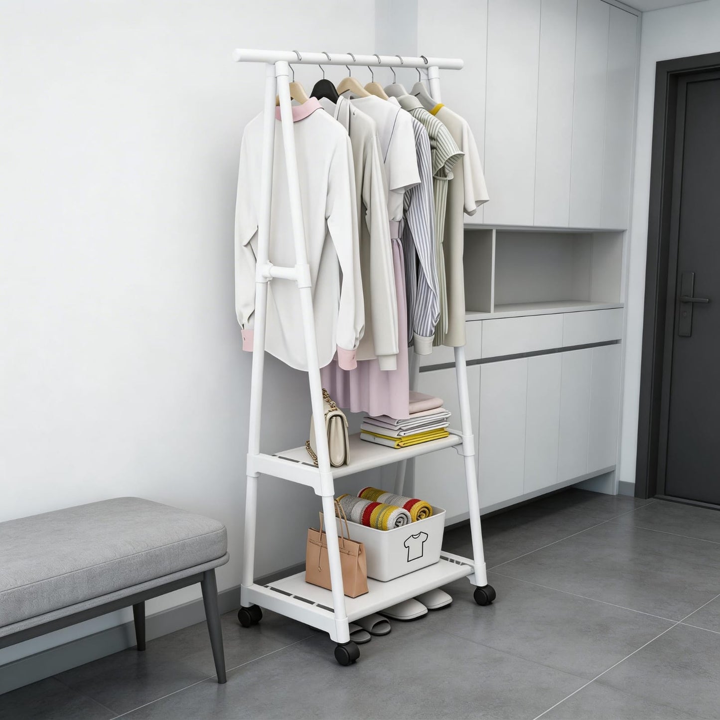 Simple coat rack Floor-to-ceiling clothes rack Household storage rack Bedroom three-dimensional clothes rack Foyer hanger