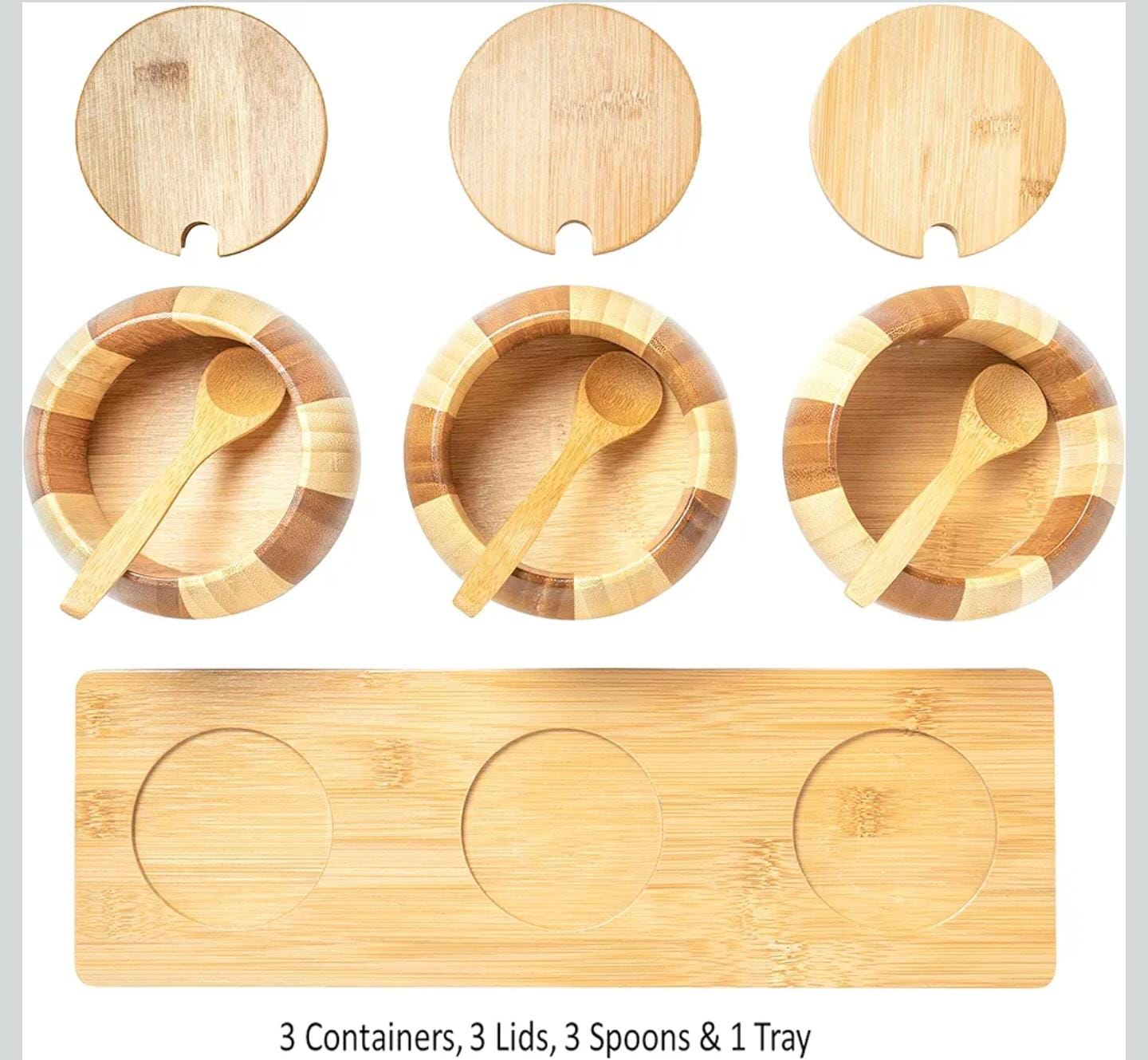 3pc bamboo condiments set with stand