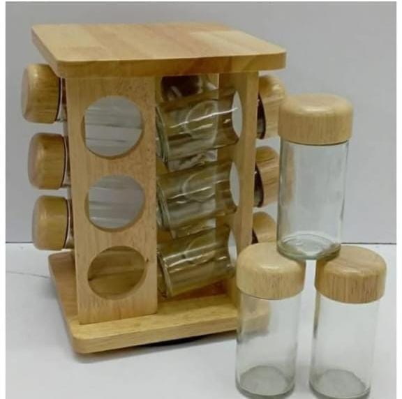 12 in 1 wooden spice rack with spice jars