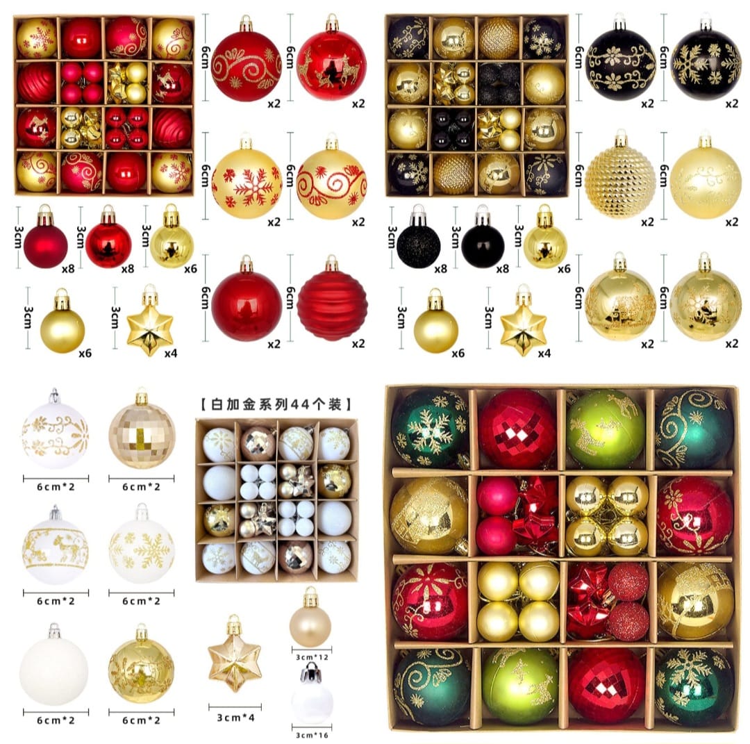 44 pcs assorted Christmas balls