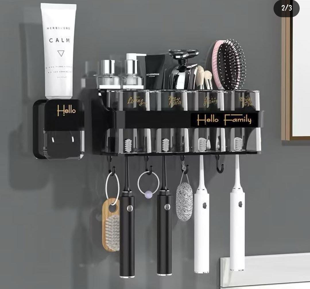 Family branded wall mounted toothbrush toothpaste dispenser