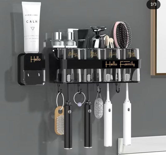 Family branded wall mounted toothbrush toothpaste dispenser