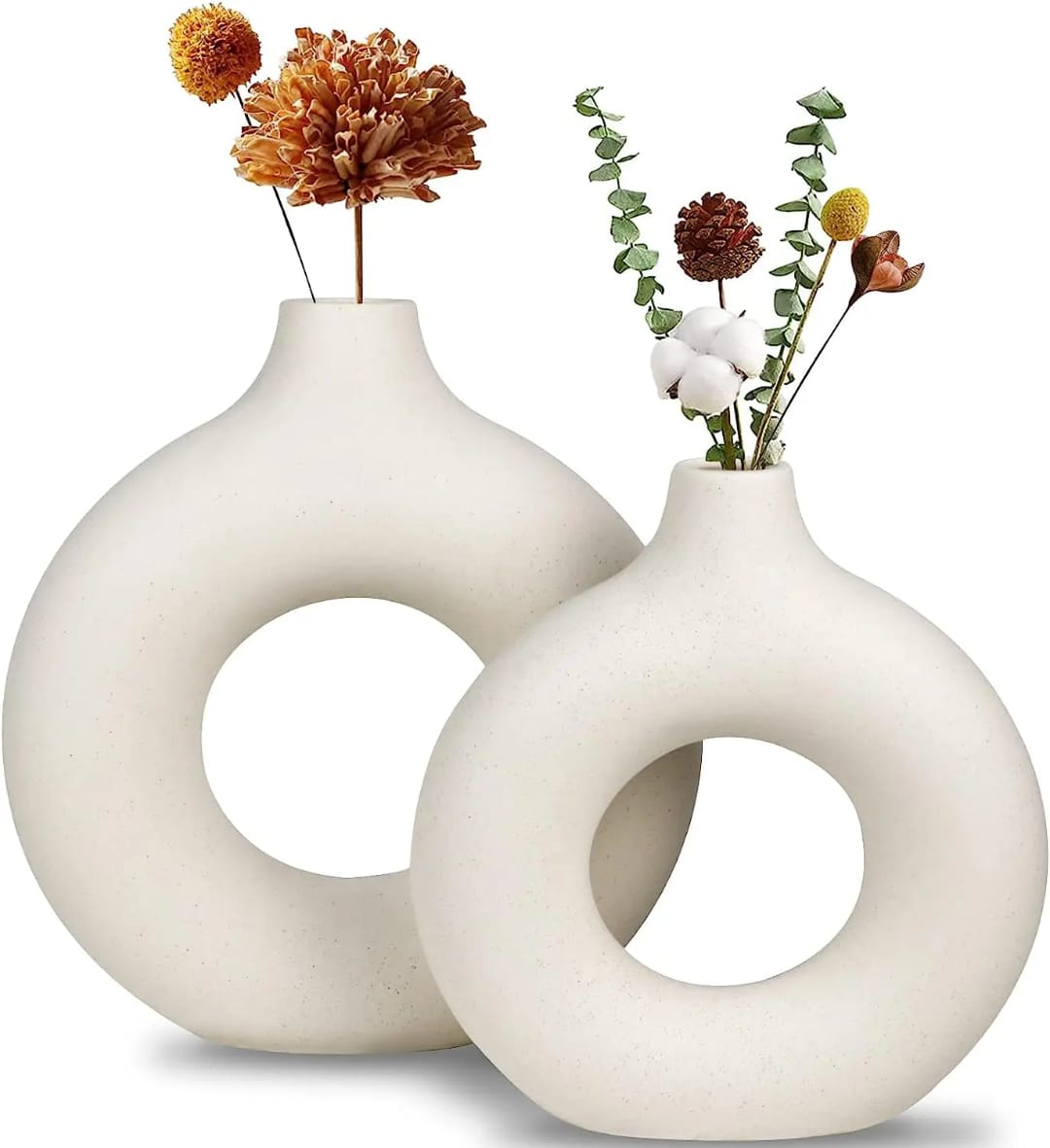 *DECORATIVE NORDIC CIRCULAR DONUT WHITE CERAMIC VASE