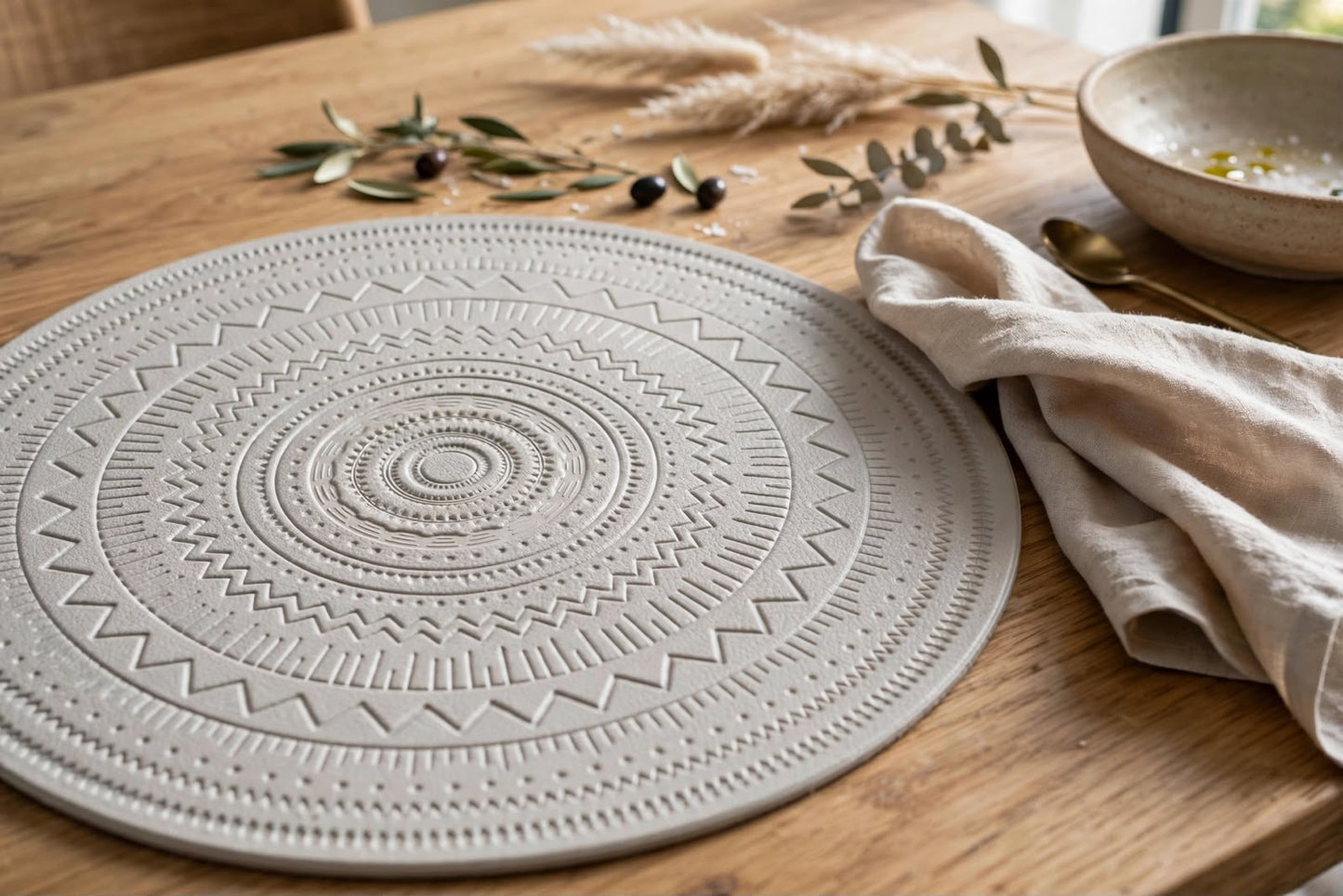 Embossed back PU leather Round