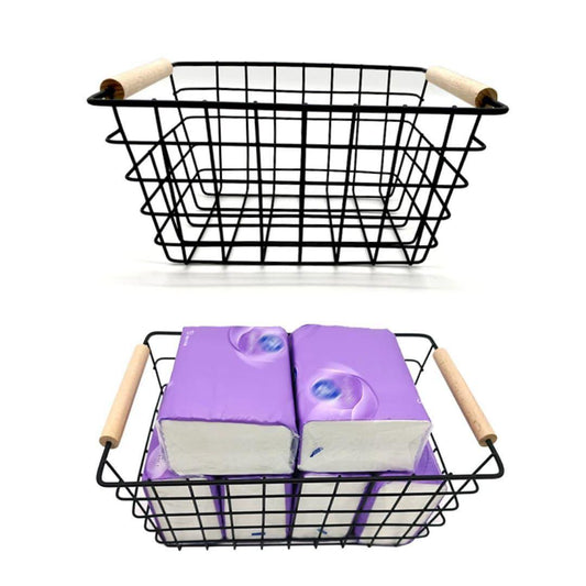 Metal Wire Storage Basket With Handle Wrought Iron Art Fruit Vegetable Snacks Holder Bathroom Kitchen Sundries Container