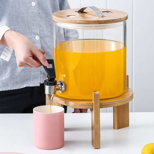 3.6L Golden borosilicate glass beverage dispenser with bamboo lid