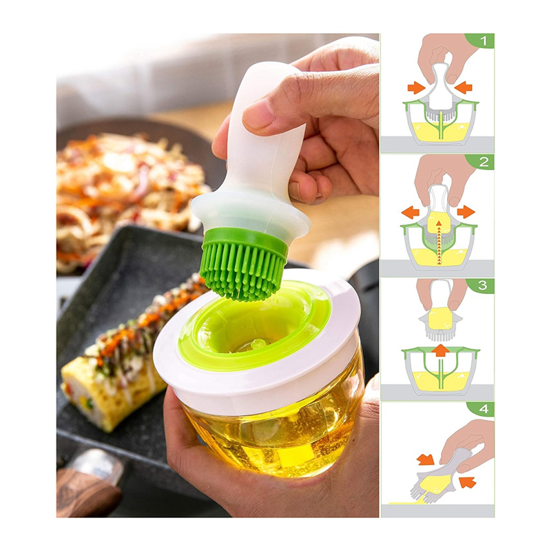 Heat resistant silicone oil brush with glass bottle