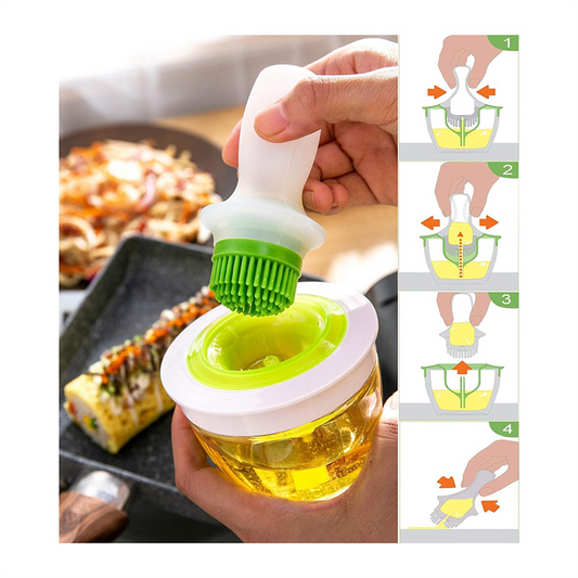 Heat resistant silicone oil brush with glass bottle