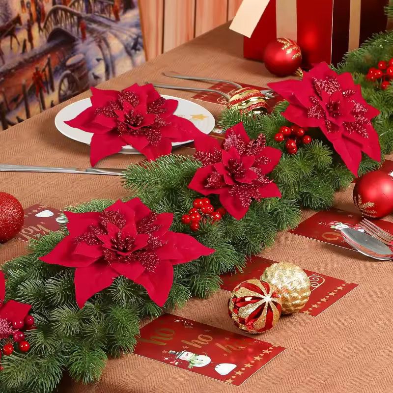 Silk poinsettia and cherry blossom Christmas