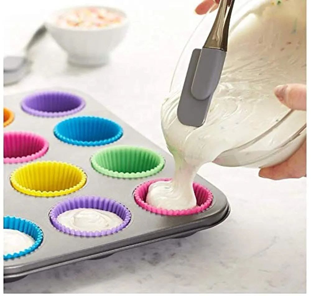 12pcs silicon reusable moulds with cup cake baking mould