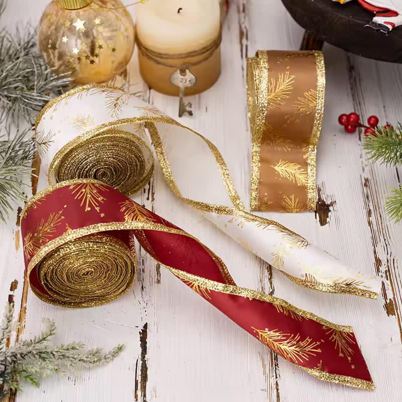 5M Christmas Ribbon with Iron Wire Glitter Gold
