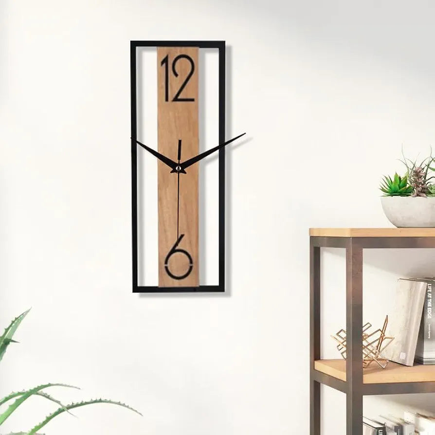 Rectangular wood grain wall clock