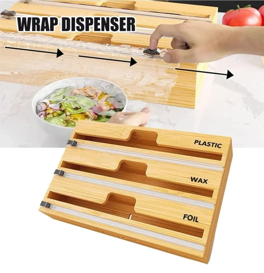 Bamboo wrap dispenser with cutter