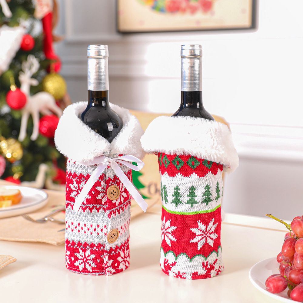 Fluffy Christmas Wine Bottle Cover Merry