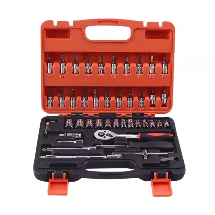 Compact and Portable 46-Piece Socket Hand Tool Set with Plastic Case
