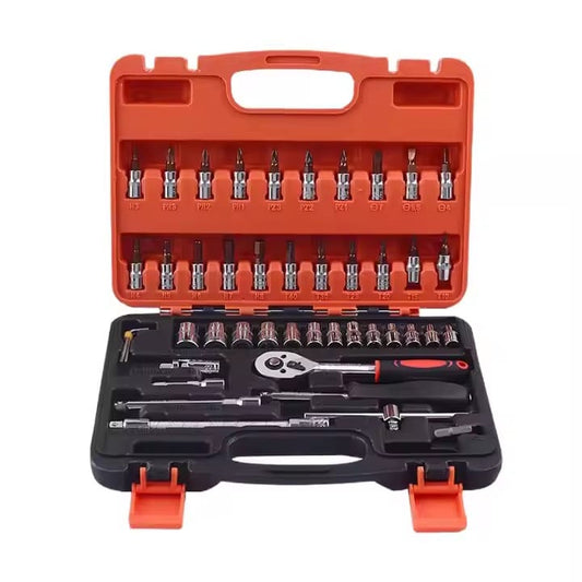 Compact and Portable 46-Piece Socket Hand Tool Set with Plastic Case