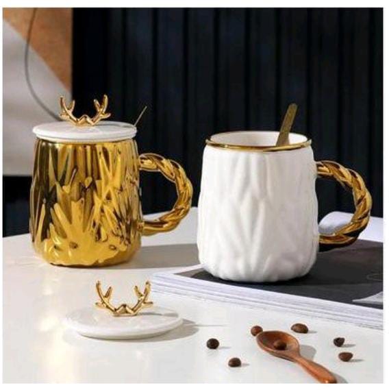 Ceramic cup with cover with anters