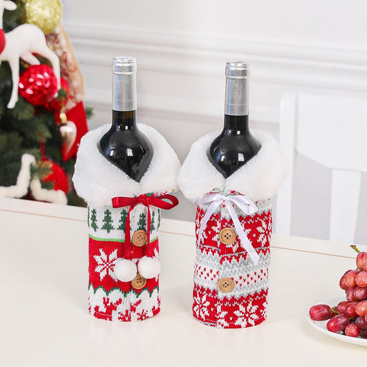 Fluffy Christmas Wine Bottle Cover Merry