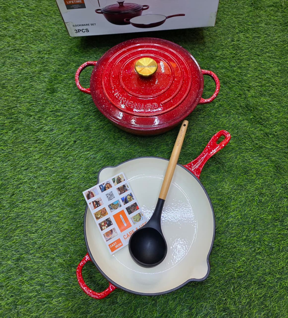 3 pcs Set Enamel Cast iron cooking pots