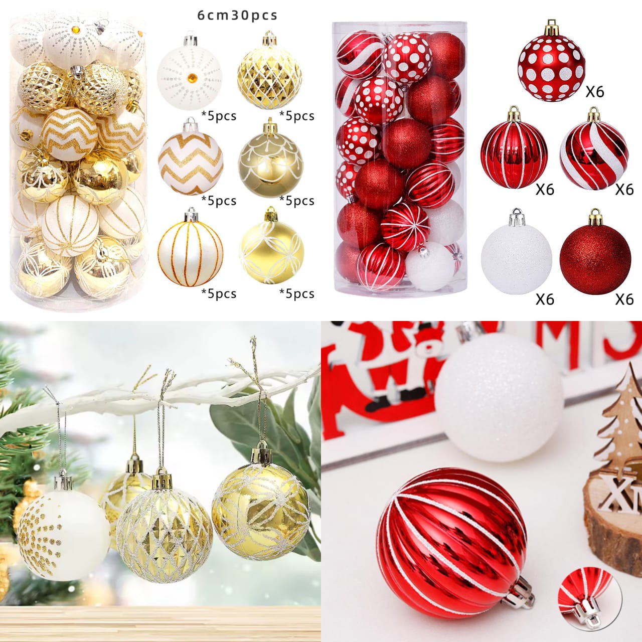 30PCS 6CM CHRISTMAS THREE BALLS