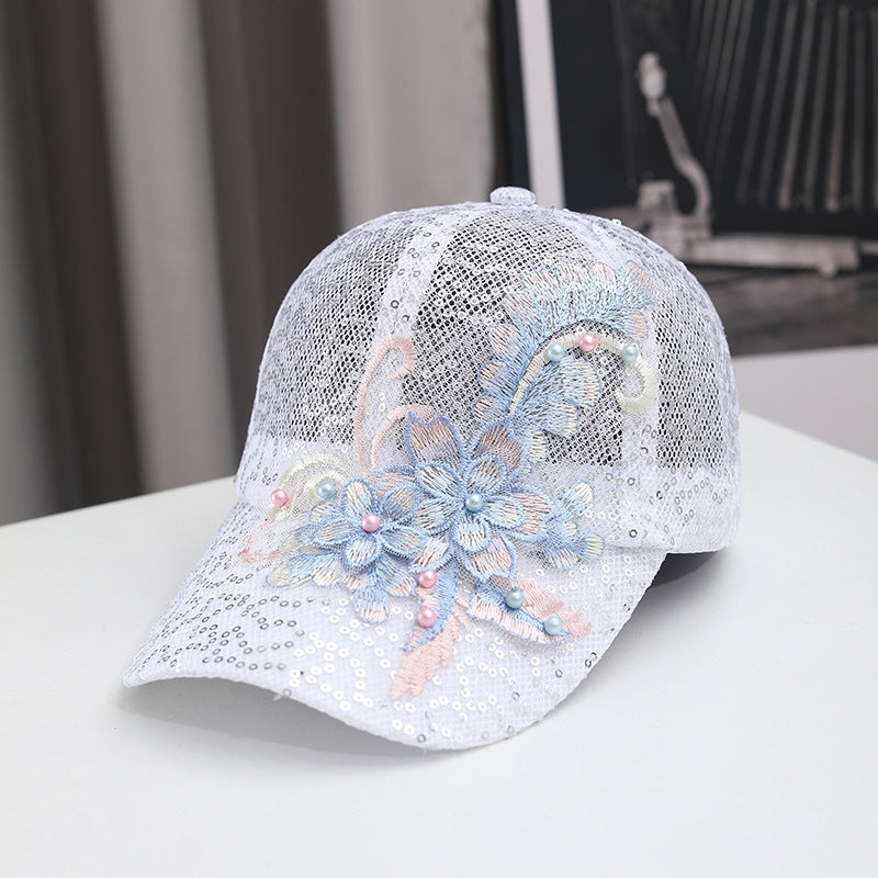 New Summer Lace Baseball Cap Mesh Embroidered Flowers Sunscreen Hat Breathable Rebound Cap For Women Girls