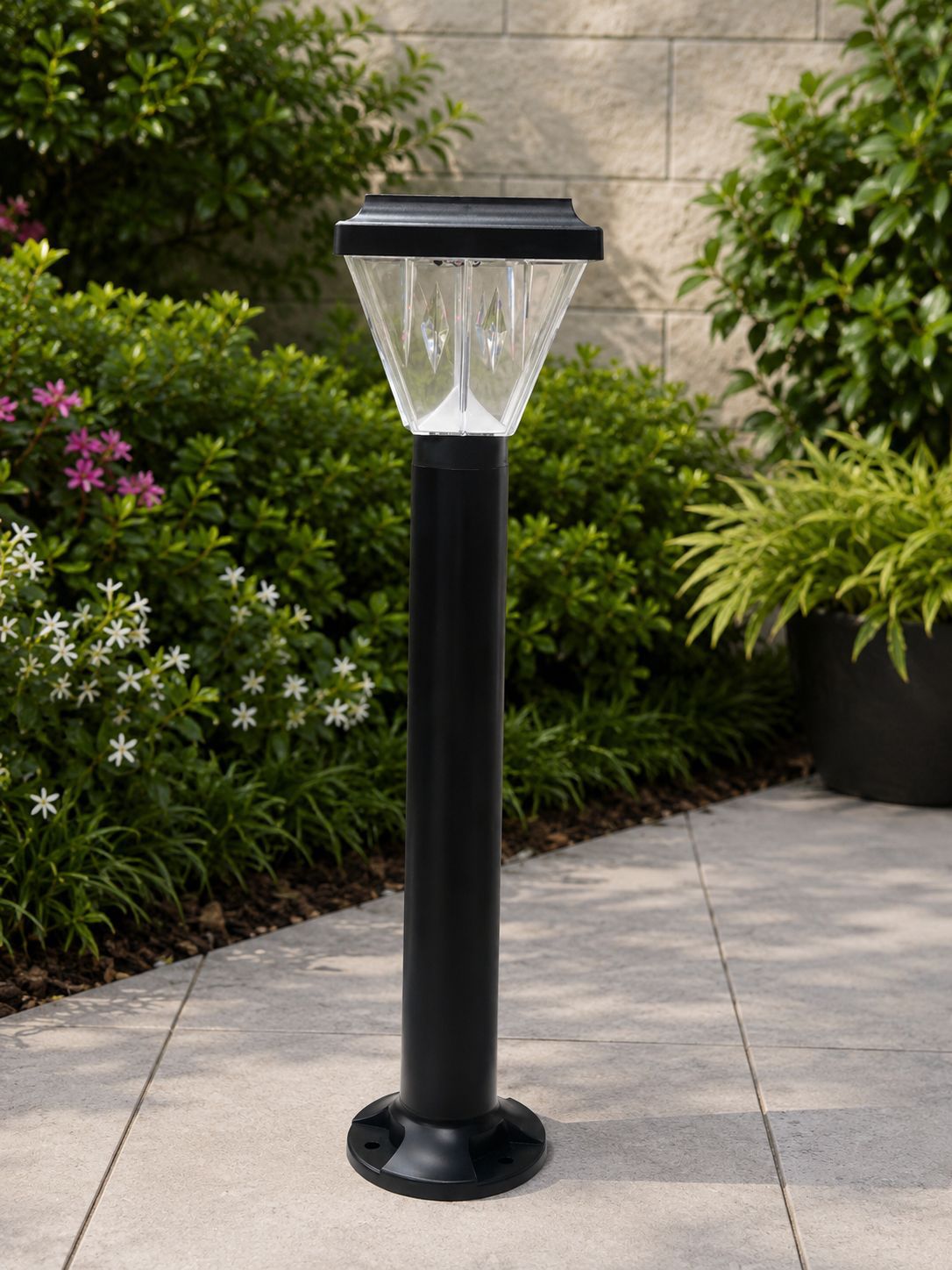 black solar-powered garden lamp light LED bollard light