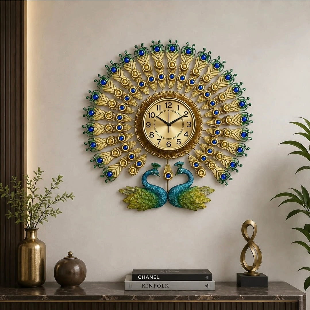 Double head peacock wall clock