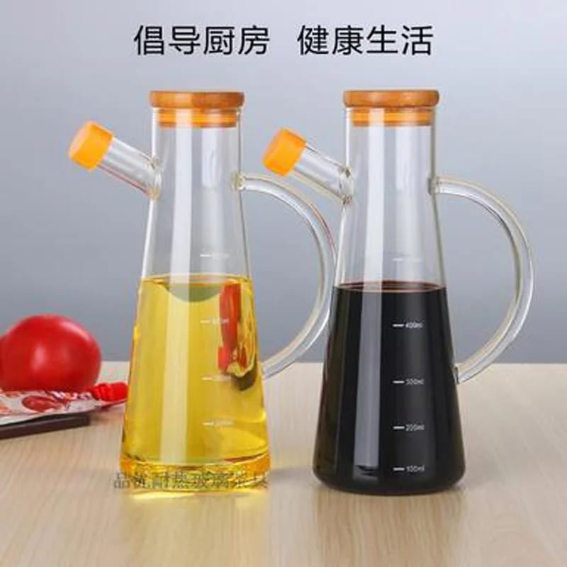 Transparent Glass Oil jar with Handle and bamboo lid