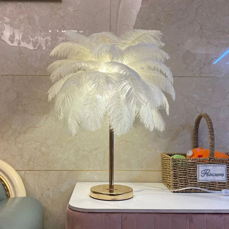 Long feather bedside lamp