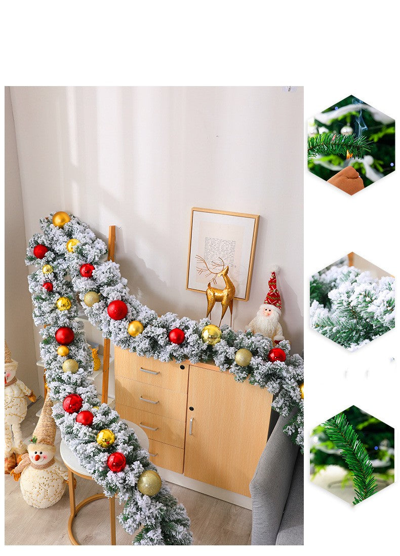 2.7M Christmas Pine Garland Snow Flocking Falling Cedar Rattan Artificial Greenery