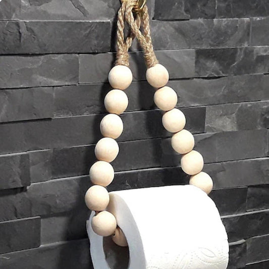 Creative natural wood beaded toilet paper roll holder