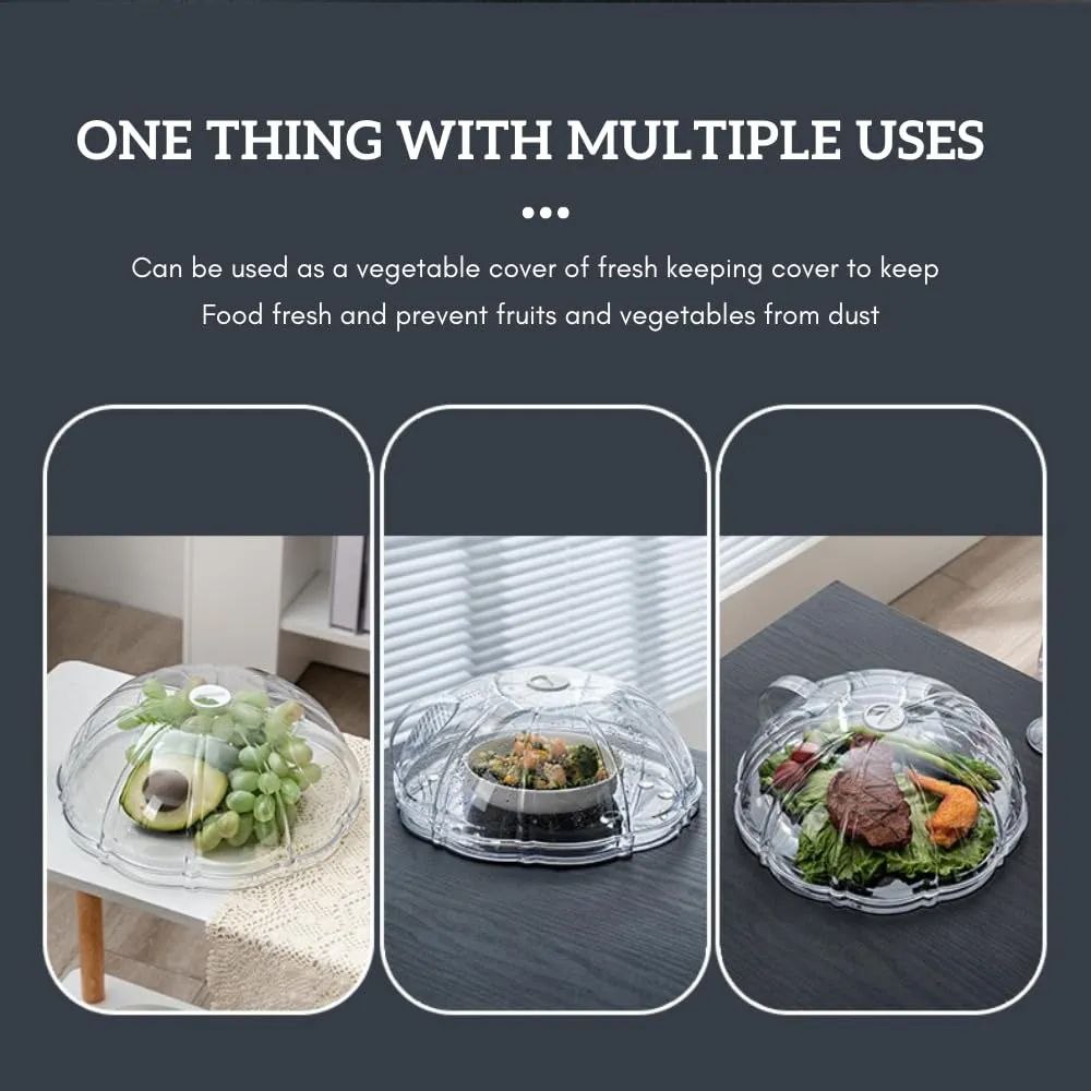 Multipurpose transparent microwave / food splatter cover with an integrated base plate and handle