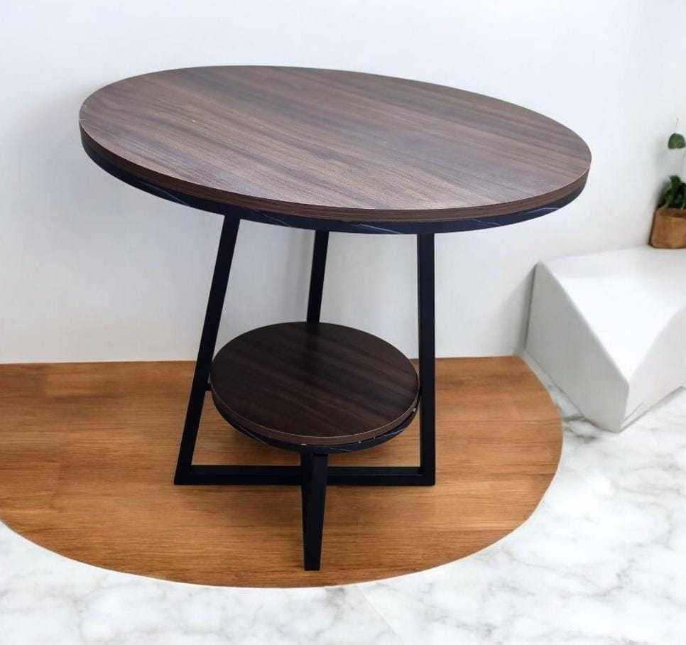 2 layer round 3 legged metal frame table