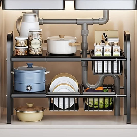 Under the sink adjustable 2 tier rack