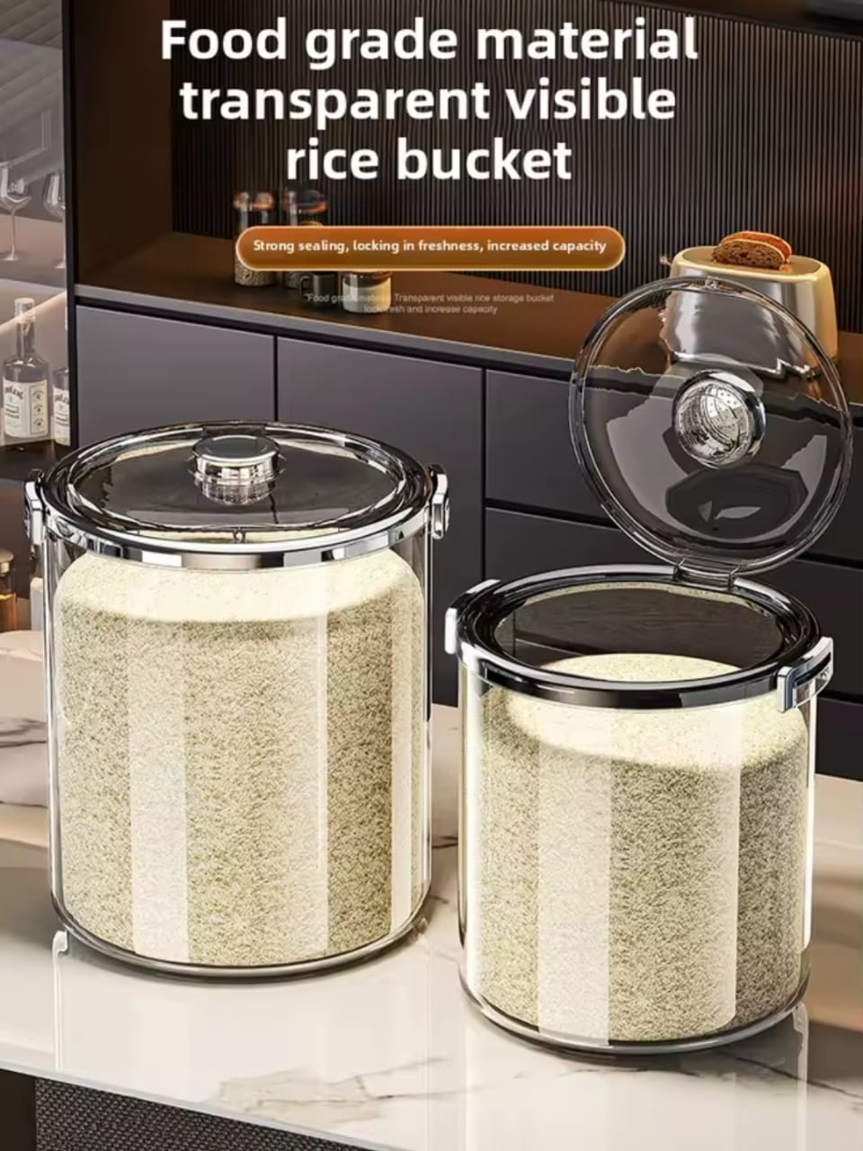 Acrylic Airtight Transparent Rice Bucket with Flip-Top Lid