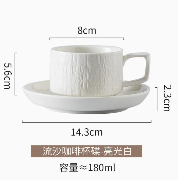 European textured Matte ceramic Cappuccino coffee cup set with saucers.