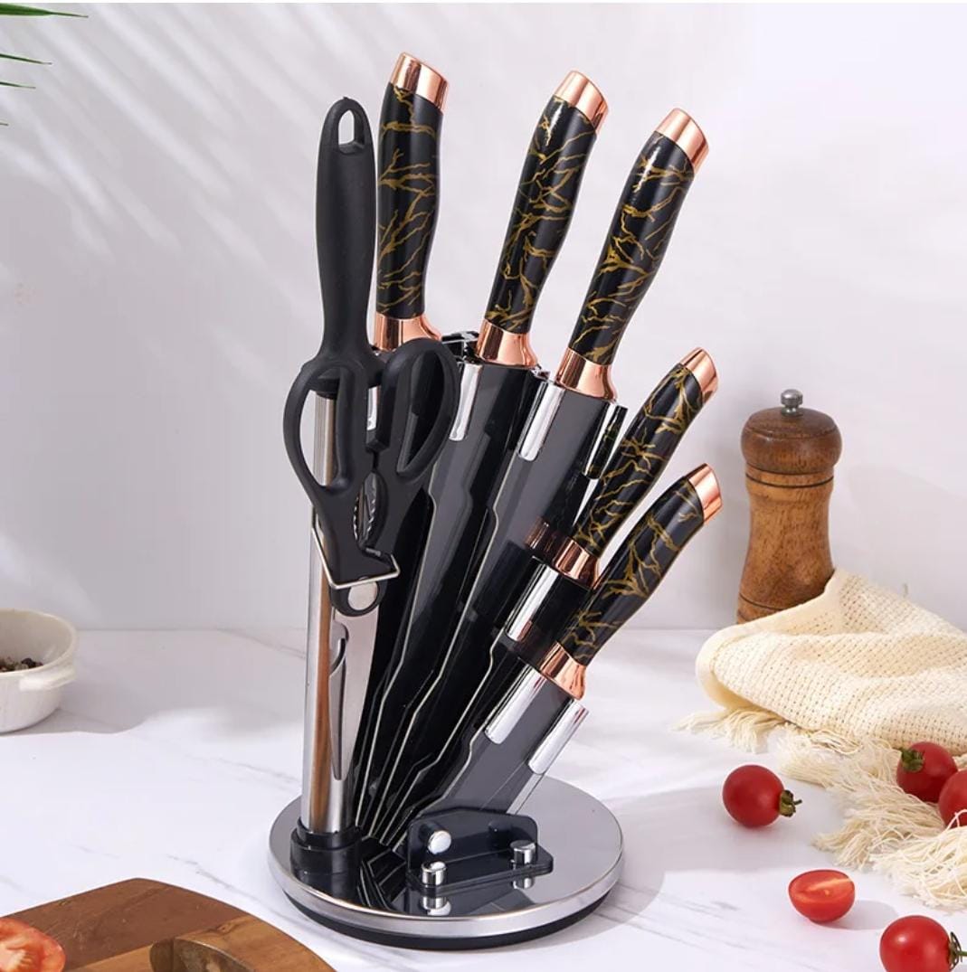 High quality Marble profile Heavy stainless steel 9pc knife sets