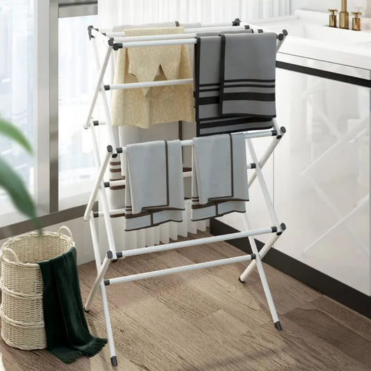 Simple Retractable Drying Rack Drying Clothes Rack Three-layer Floor Balcony Drying Cooling Clothes Rack Metal Clothing Rack