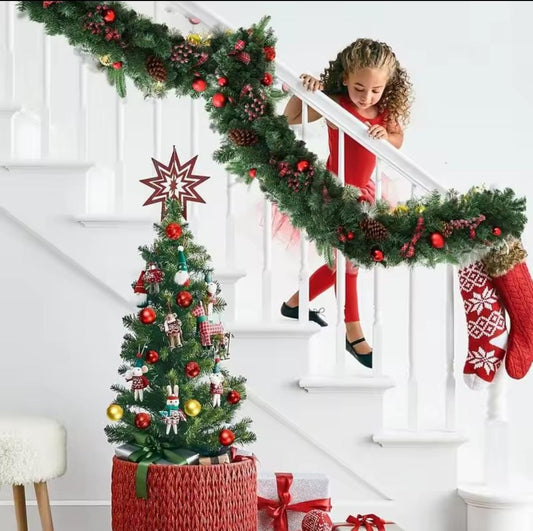 2.7M CHRISTMAS PINE GARLAND FLOCKING FALLING CEDAR RATTAN ARTIFICIAL GREENERY