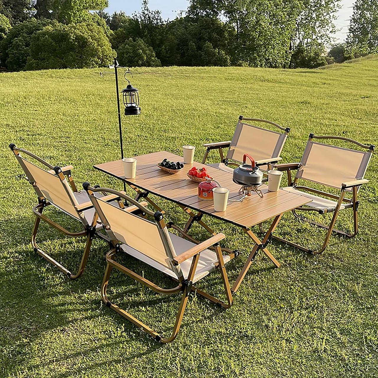 Foldable Camping Picnic Table With 4 chairs and storage box