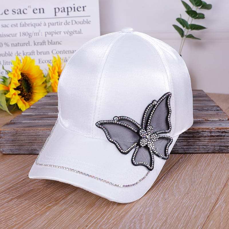 Shiny Rhinestone Butterfly Embroidery Women Baseball Cap