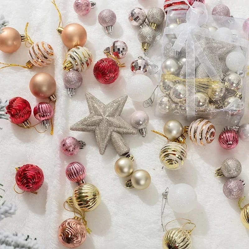 xmass balls set  with ribbon and stars